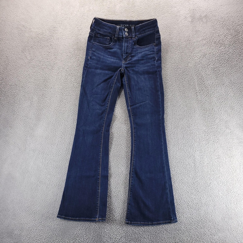 American Eagle Jeans Womens 2 X Short Blue High Rise Artist Flare Stretch Denim